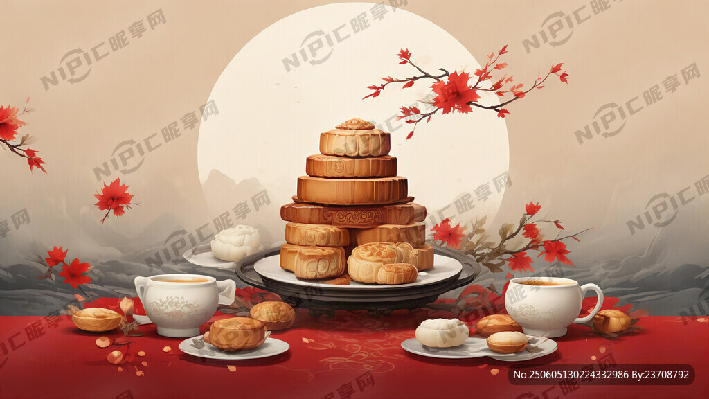 以中國紅為主色  搭配國風(fēng)圖