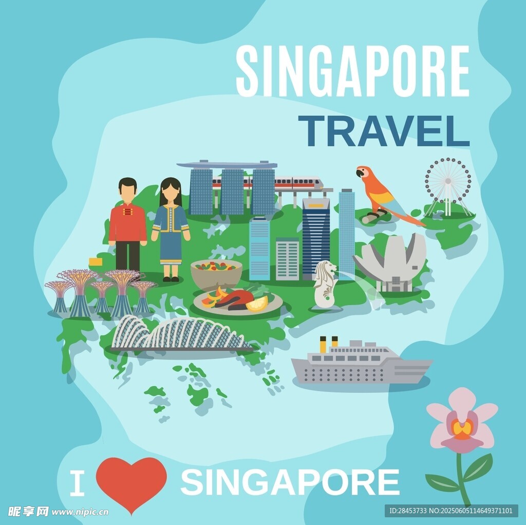 新加坡旅行插畫與地標元素