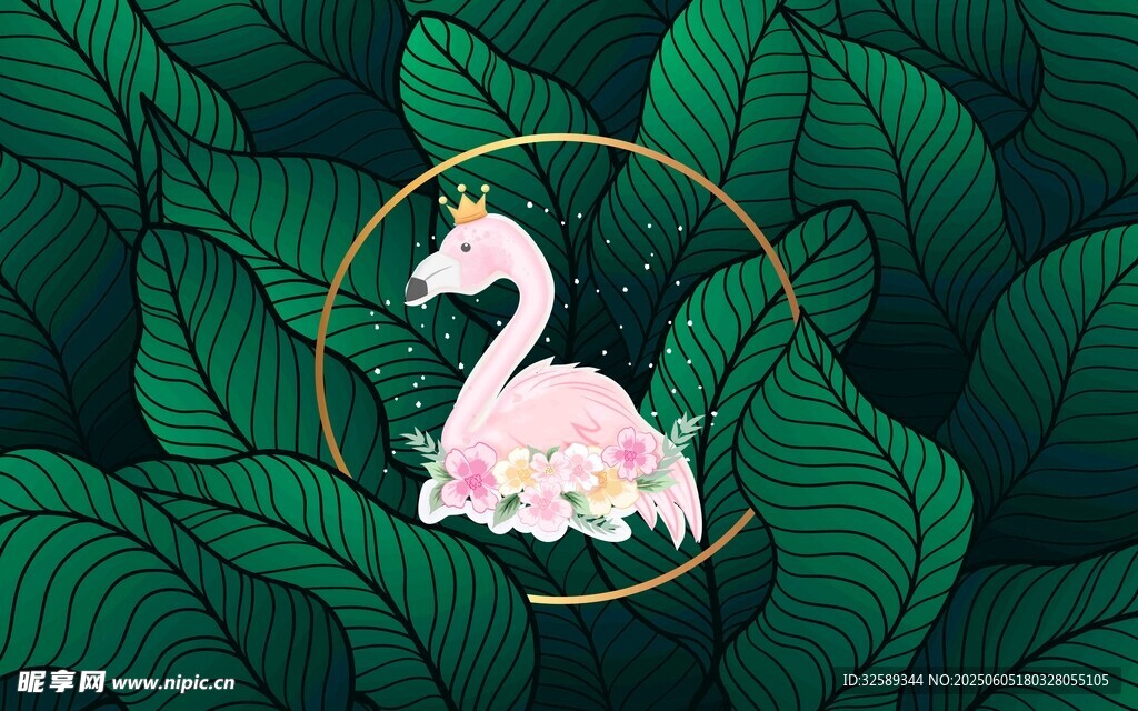 綠葉環繞的夢幻粉色天鵝