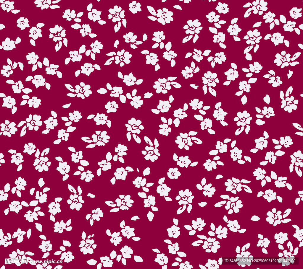 深紅底白色碎花圖案布料