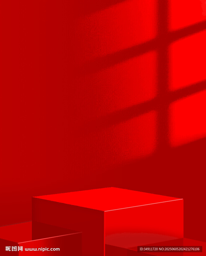 紅色立體展示臺光影效果