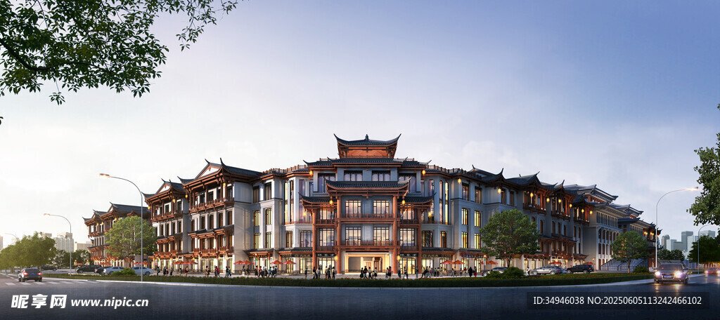 中式古建筑群臨水而立