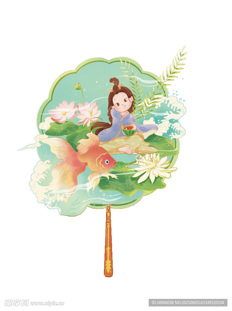 古風(fēng)仕女繪于團(tuán)扇之上