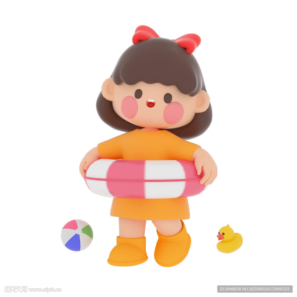 可愛女孩抱游泳圈玩耍