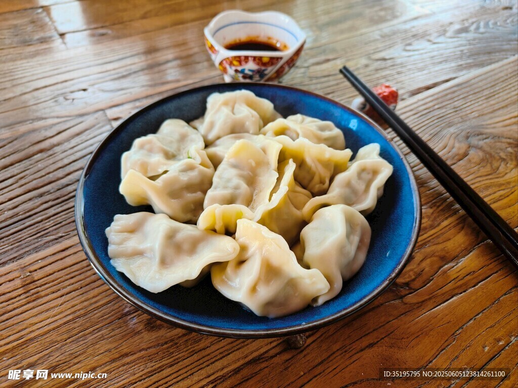 藍色盤中美味餃子