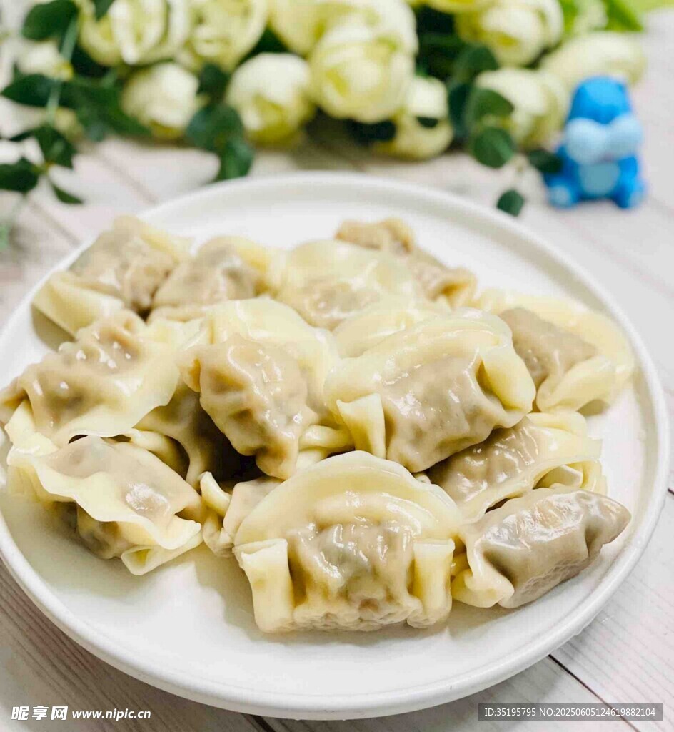 美味餃子擺放在白色盤中