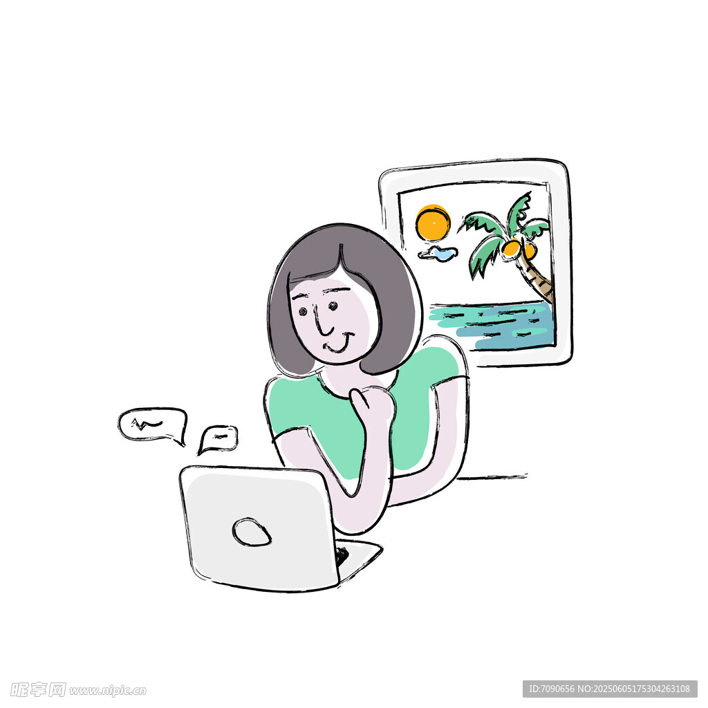 女孩愜意使用筆記本電腦