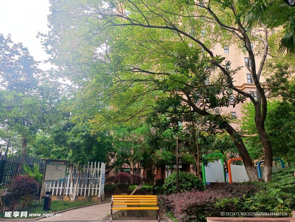 公園綠蔭下的休閑長椅