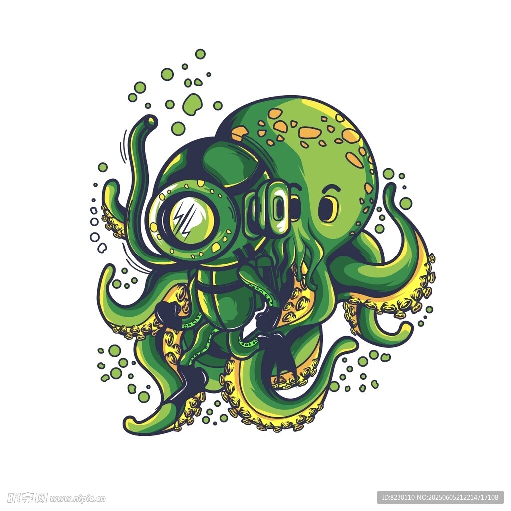 卡通綠色章魚插畫形象
