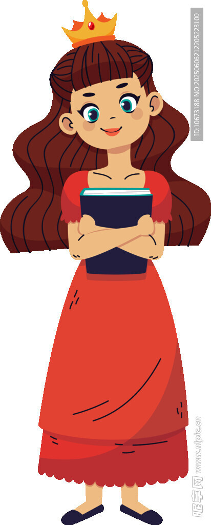 戴皇冠抱書的紅衣女孩