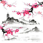 水墨梅花山水意境圖