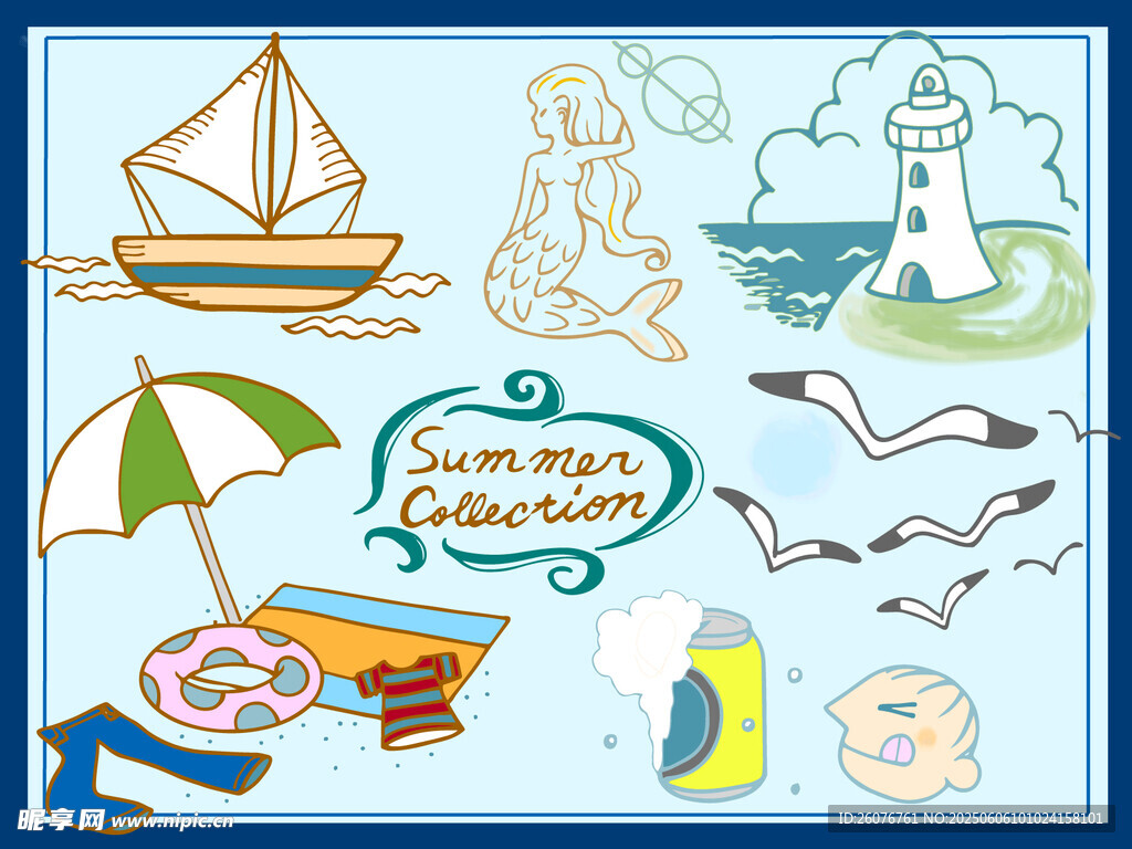 夏日海濱度假插畫元素