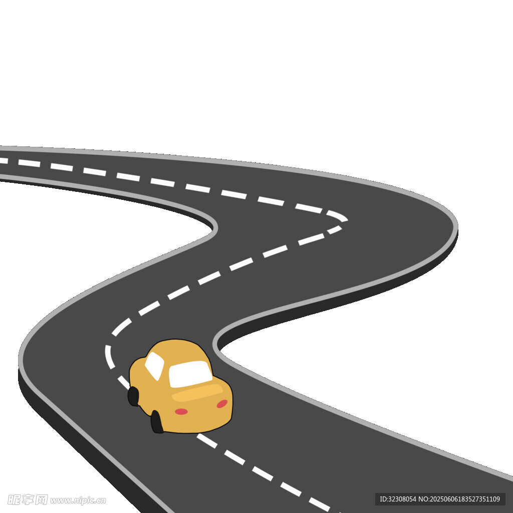 蜿蜒道路上的黃色小車