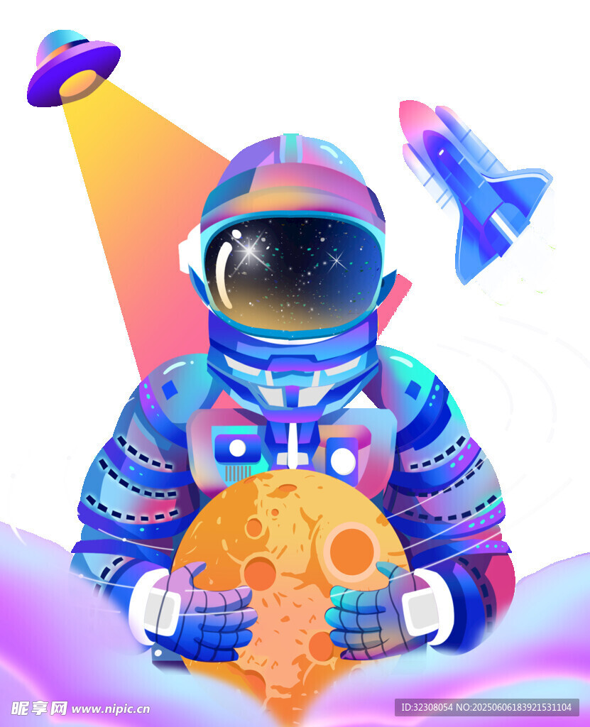 夢幻宇航員懷抱月球