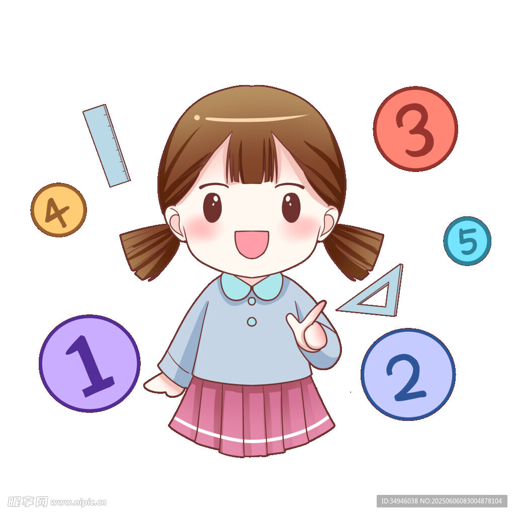 小女孩與多彩數字符號