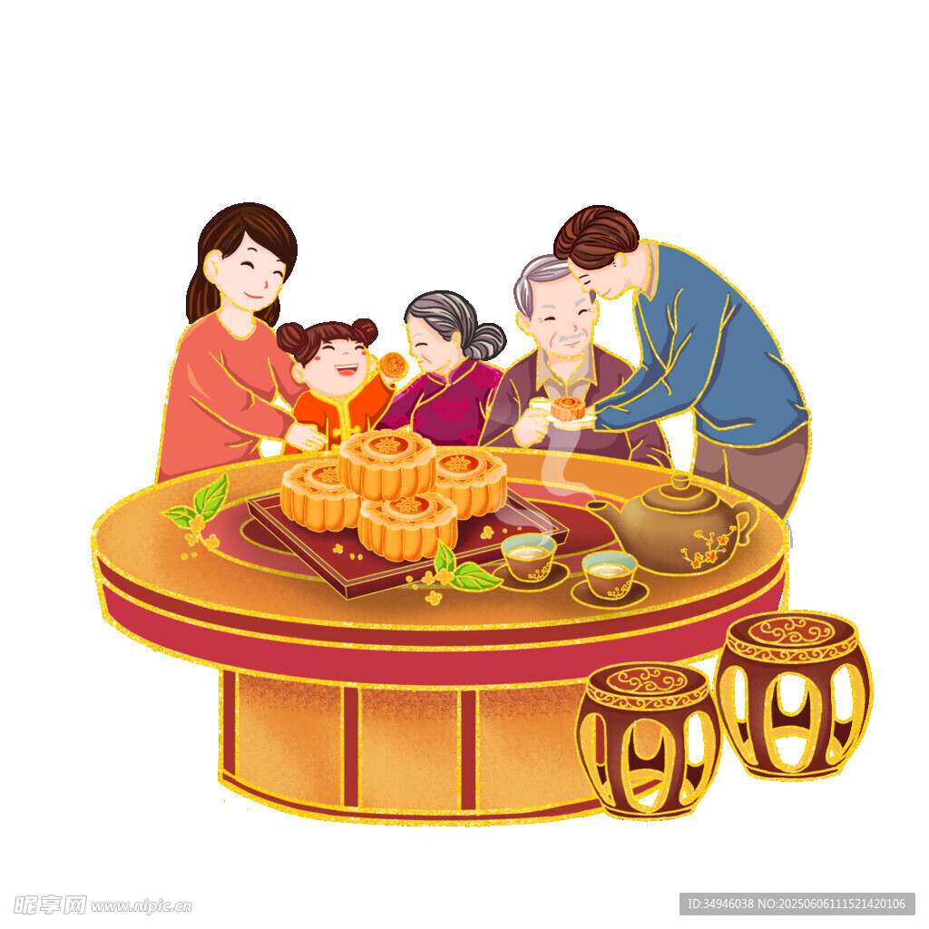 一家人圍坐吃團(tuán)圓飯