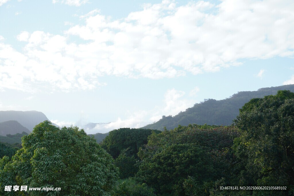 山林綠意 藍天白云美景