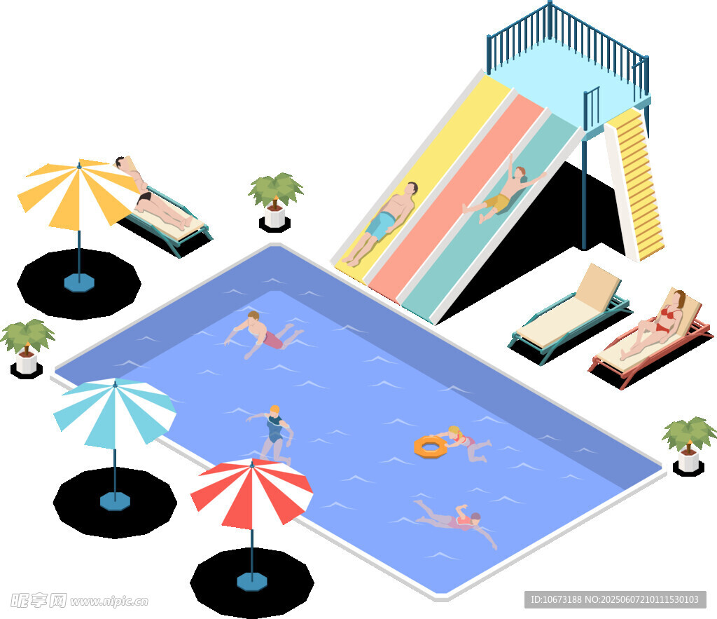 夏日泳池歡樂水上場景