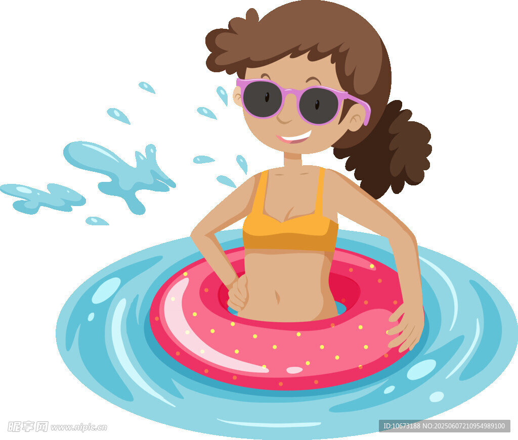 女孩戴著墨鏡漂浮在水上