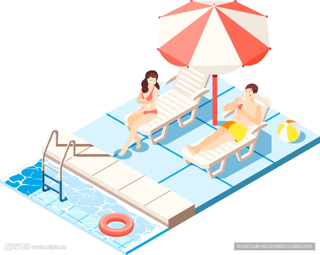 夏日泳池休閑場景