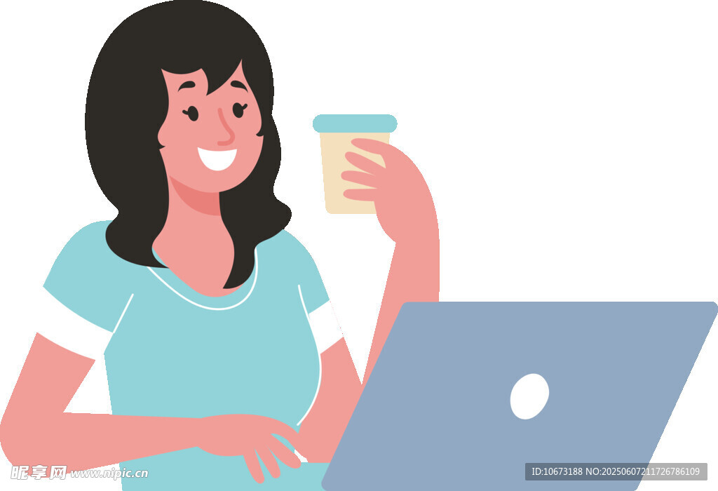 女子愜意用電腦并喝咖啡