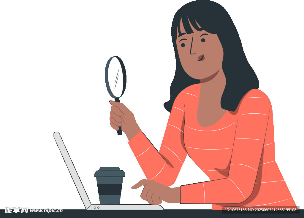 女性手持放大鏡專注辦公