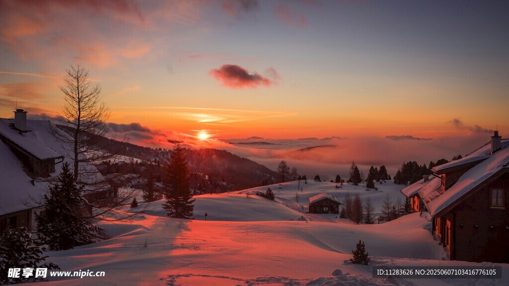 雪鄉日落美景