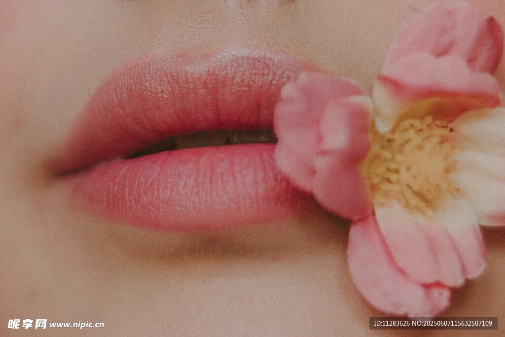 嬌艷唇畔的柔美花朵