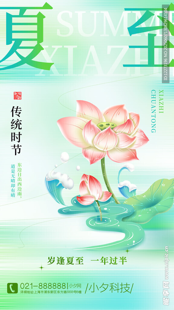 夏至荷花插畫海報(bào)