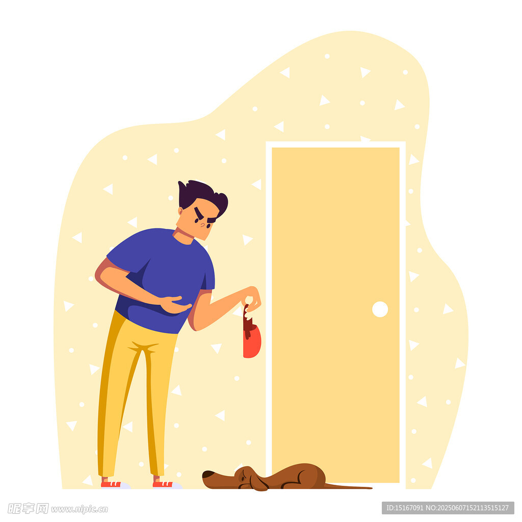 男子門邊指責(zé)寵物狗狗插畫