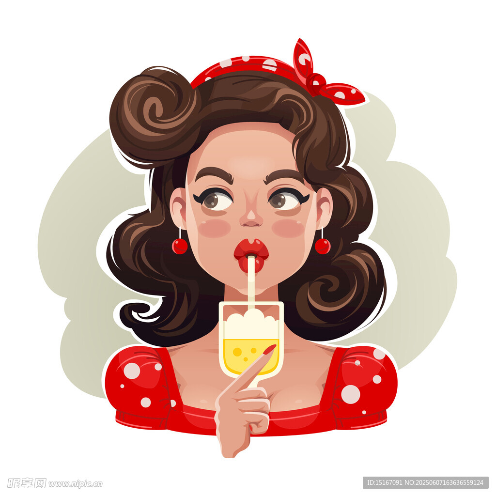 復(fù)古風(fēng)女子愜意飲果汁