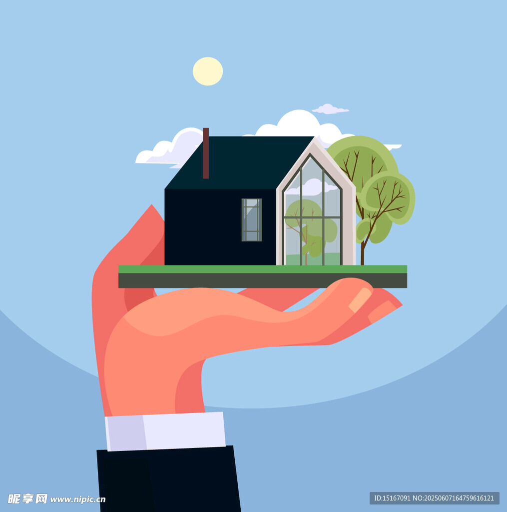 手托溫馨小屋房屋中介插畫