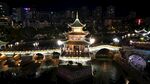 夜晚河畔古亭璀璨夜景