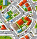 城市俯瞰圖中的多彩建筑與道路