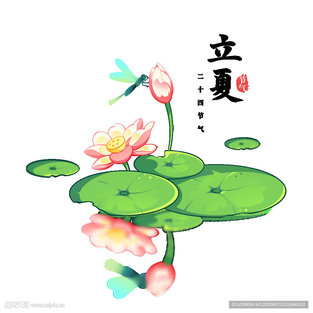立夏荷花蜻蜓圖