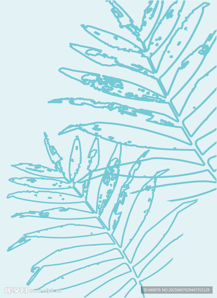 藍(lán)綠色手繪植物枝葉裝飾畫