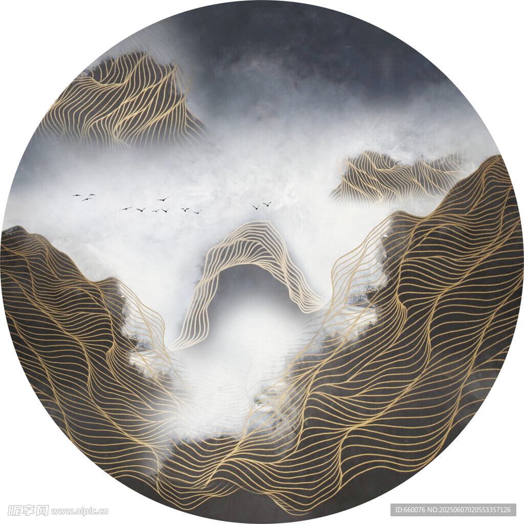 圓形山水金紋藝術(shù)裝飾畫(huà)