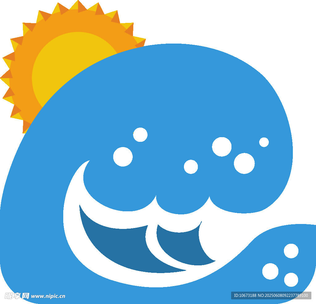 藍色海浪與太陽卡通圖案
