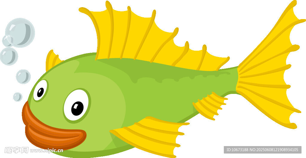可愛綠身黃鰭卡通小魚