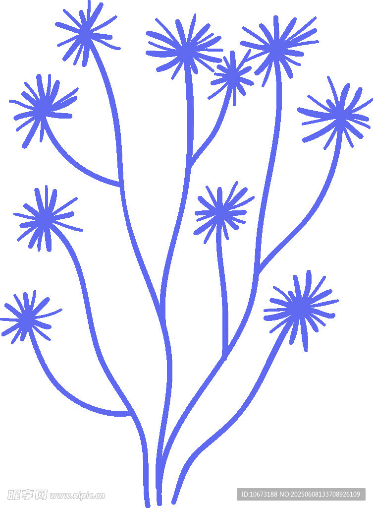 藍(lán)色線條勾勒的花朵圖案