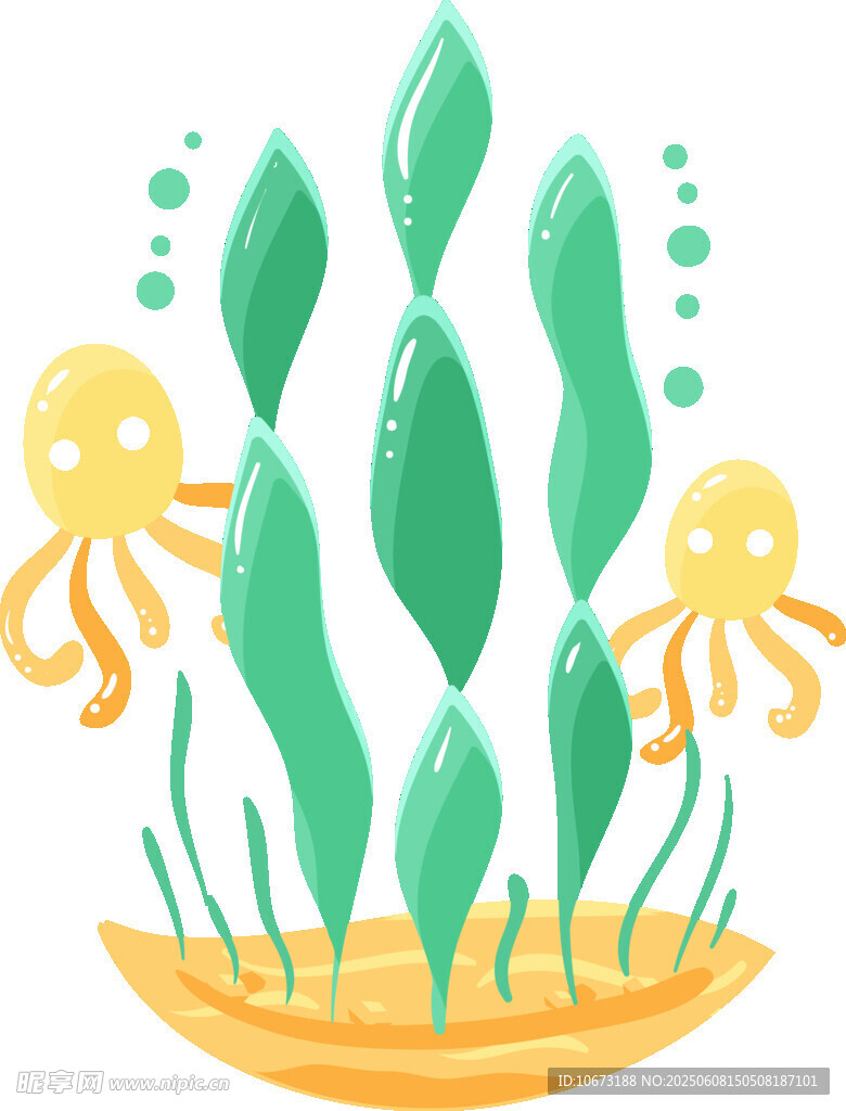 海底章魚與海草插畫