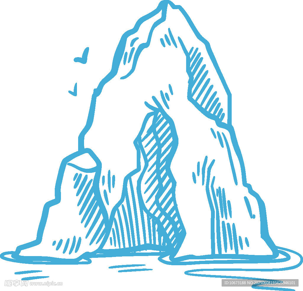 藍(lán)色手繪風(fēng)格的海中冰山