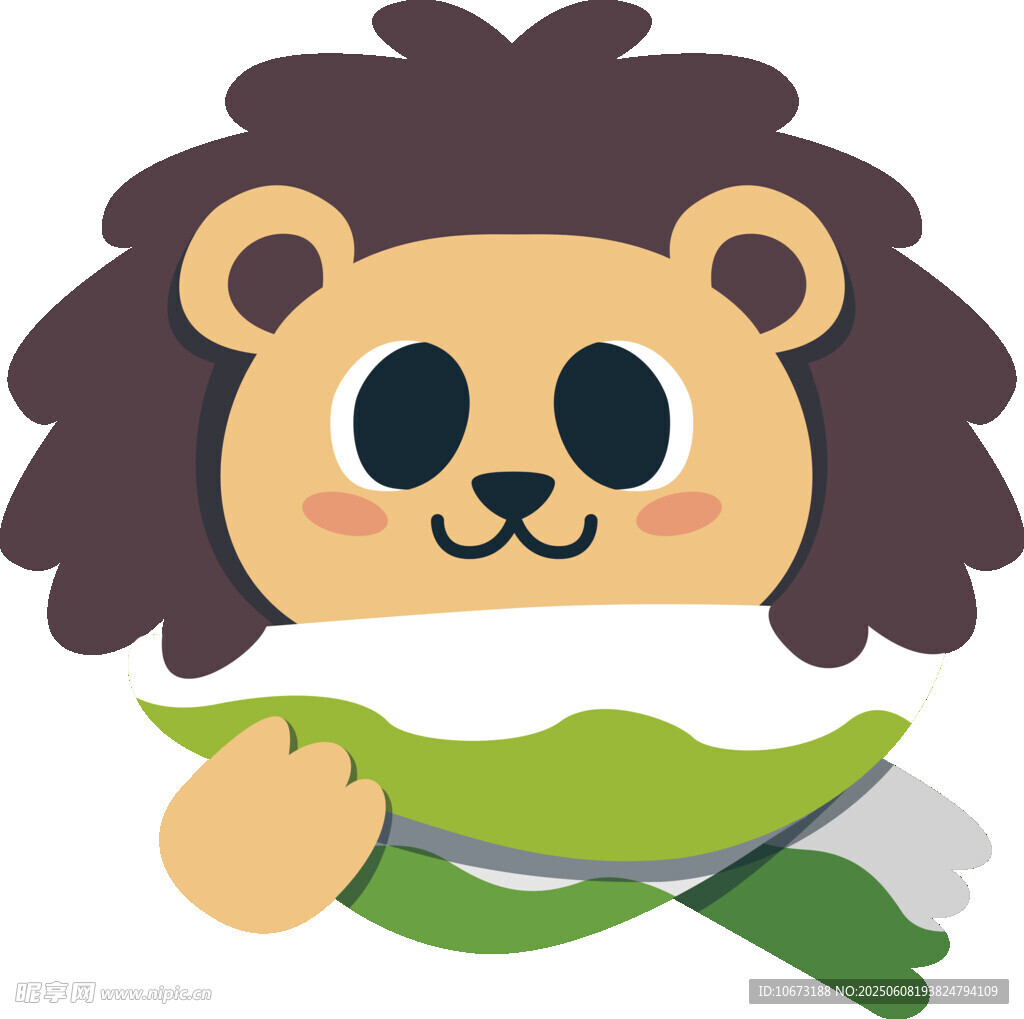 可愛小獅子手持綠葉