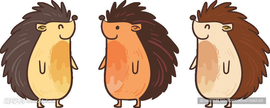 三只可愛小刺猬插畫