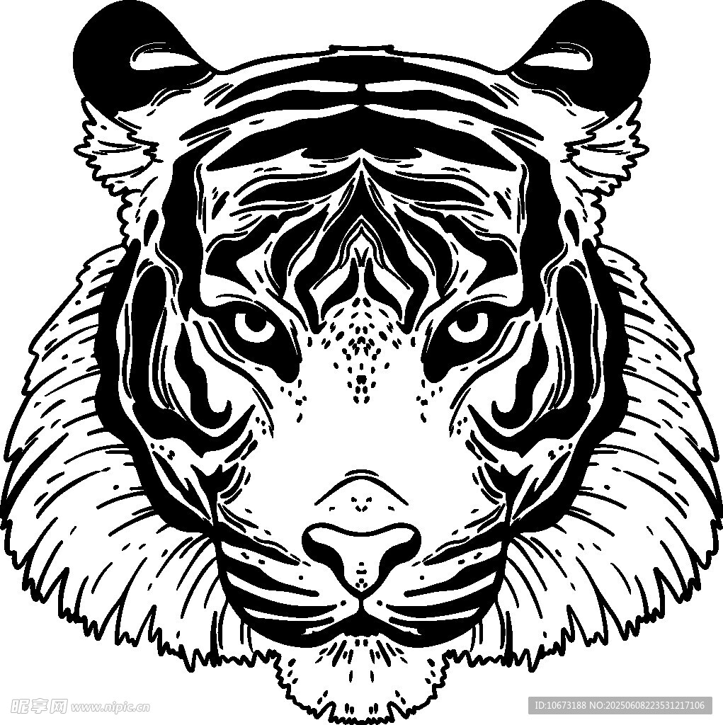 黑白老虎頭像插畫