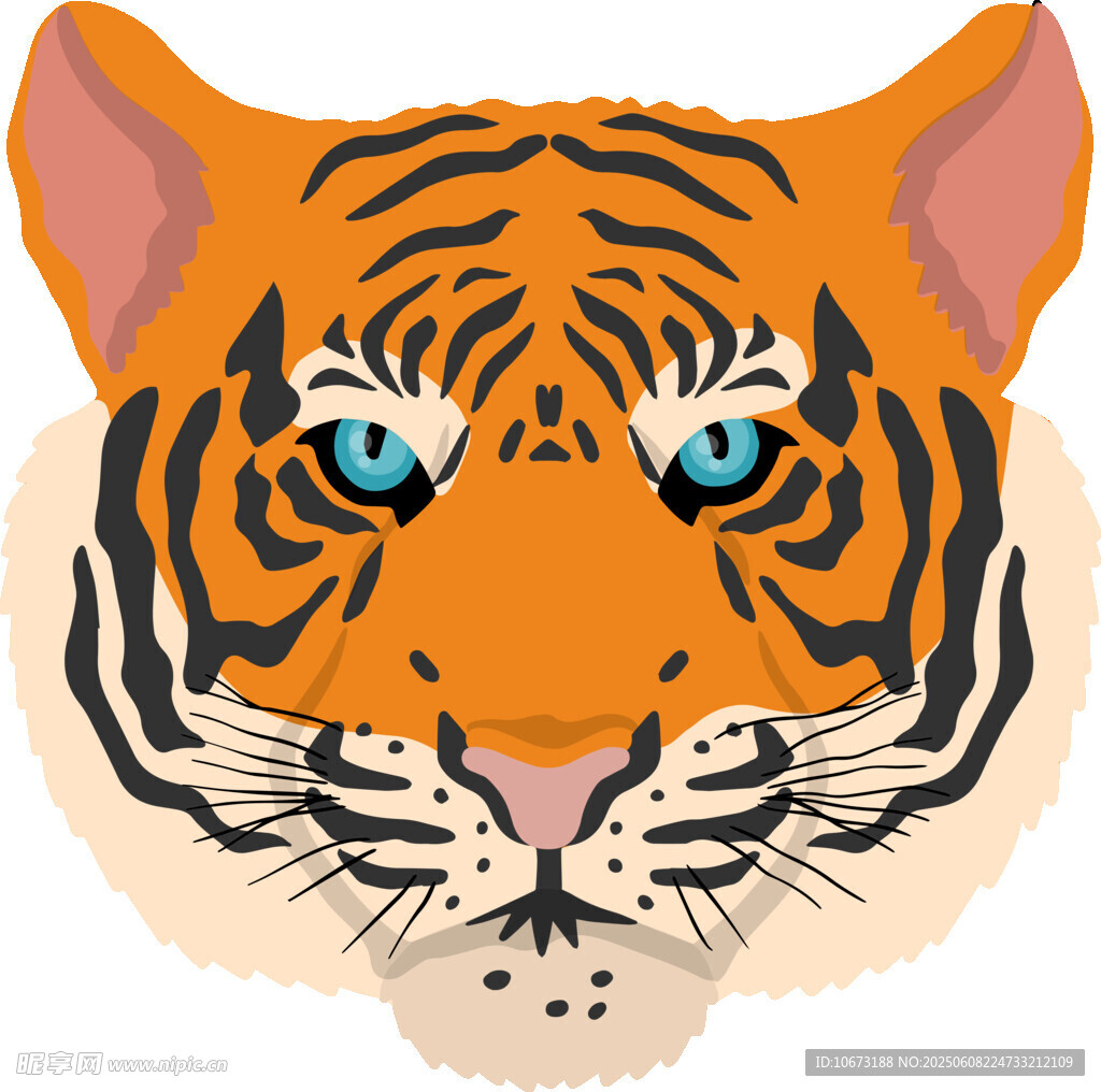 藍眼老虎頭像插畫