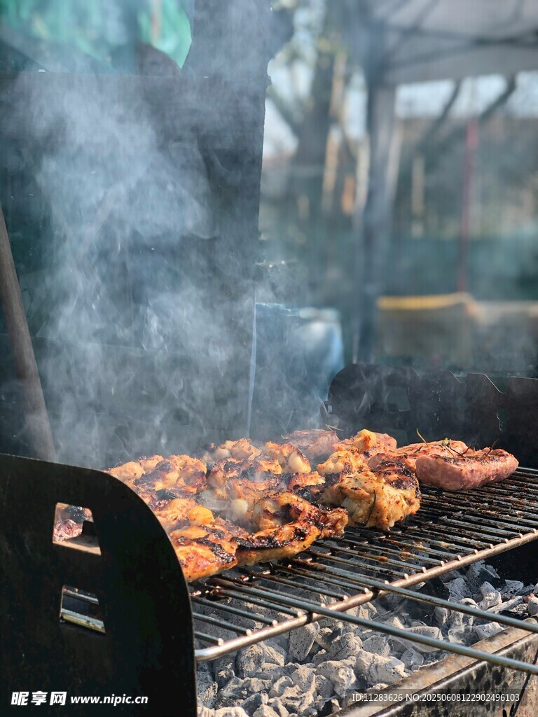 戶外燒烤架上的美味烤肉