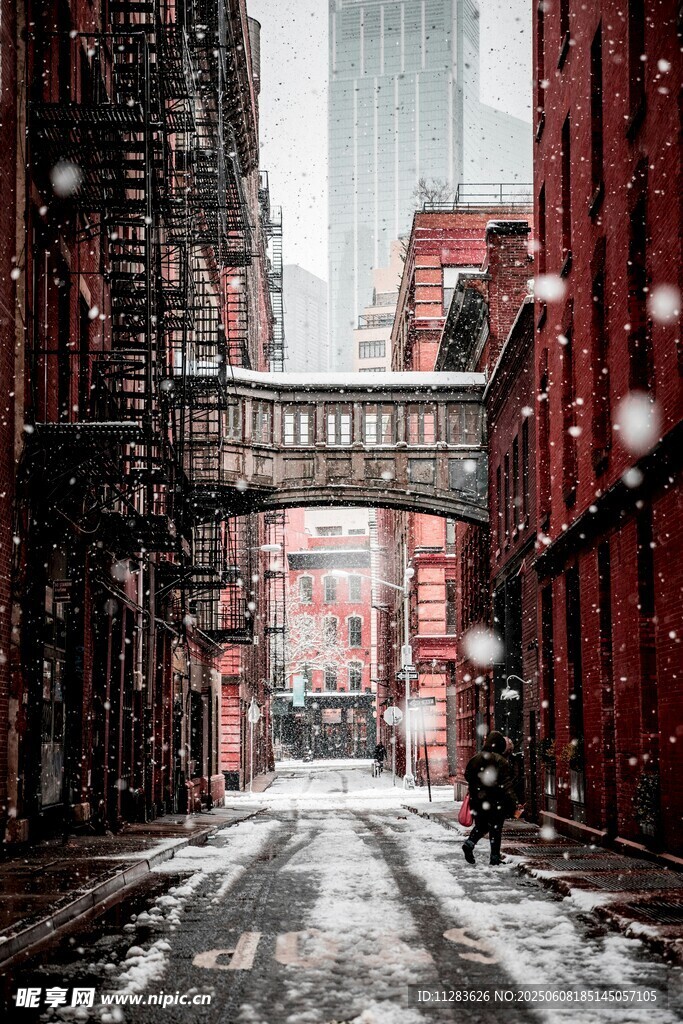 雪后紐約狹窄街道景象
