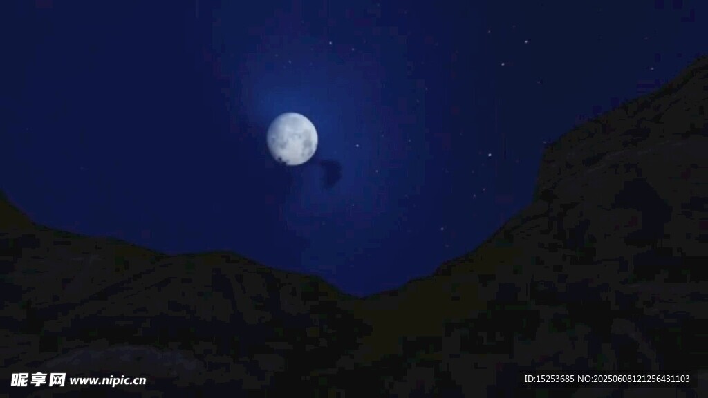 山間夜空明月高懸