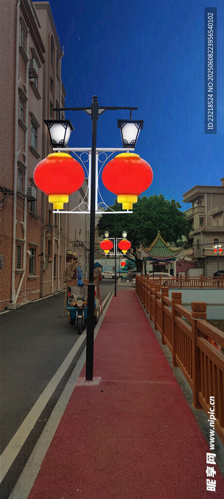 夜晚街道的紅燈籠景觀
